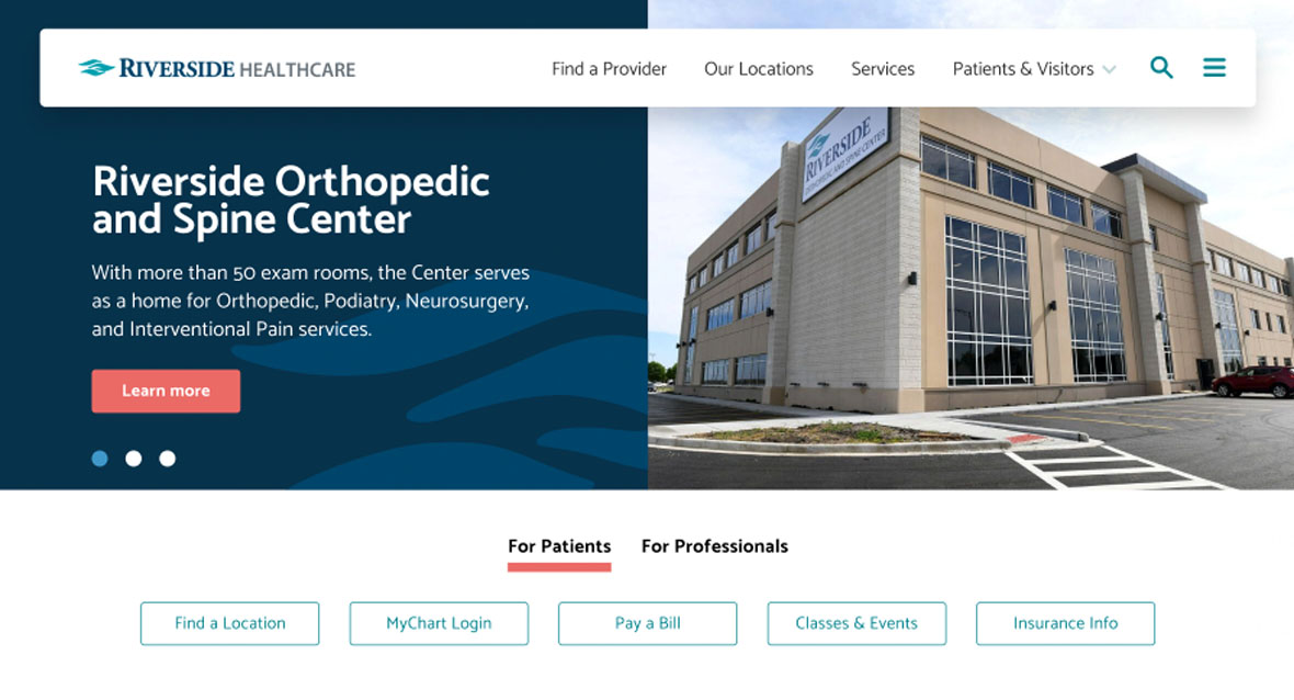 Screenshot of Riverside Healthcare homepage